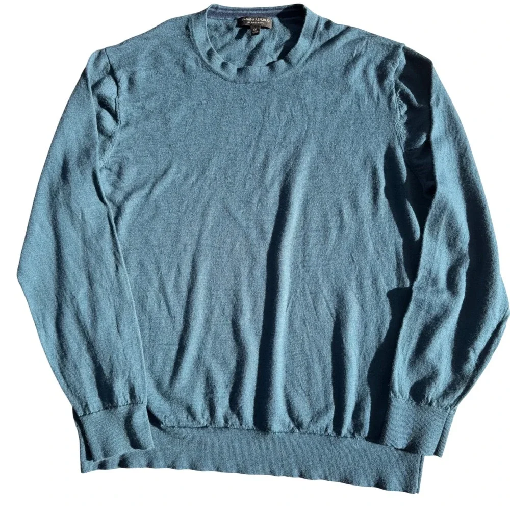Banana Republic Mens Teal Merino‎ Wool Crewneck Knit Sweater Size XXL 1533361